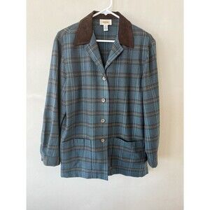 Vintage Talbots Cardigan Jacket Women’s 12 Worsted Wool Button Up Blue Brown